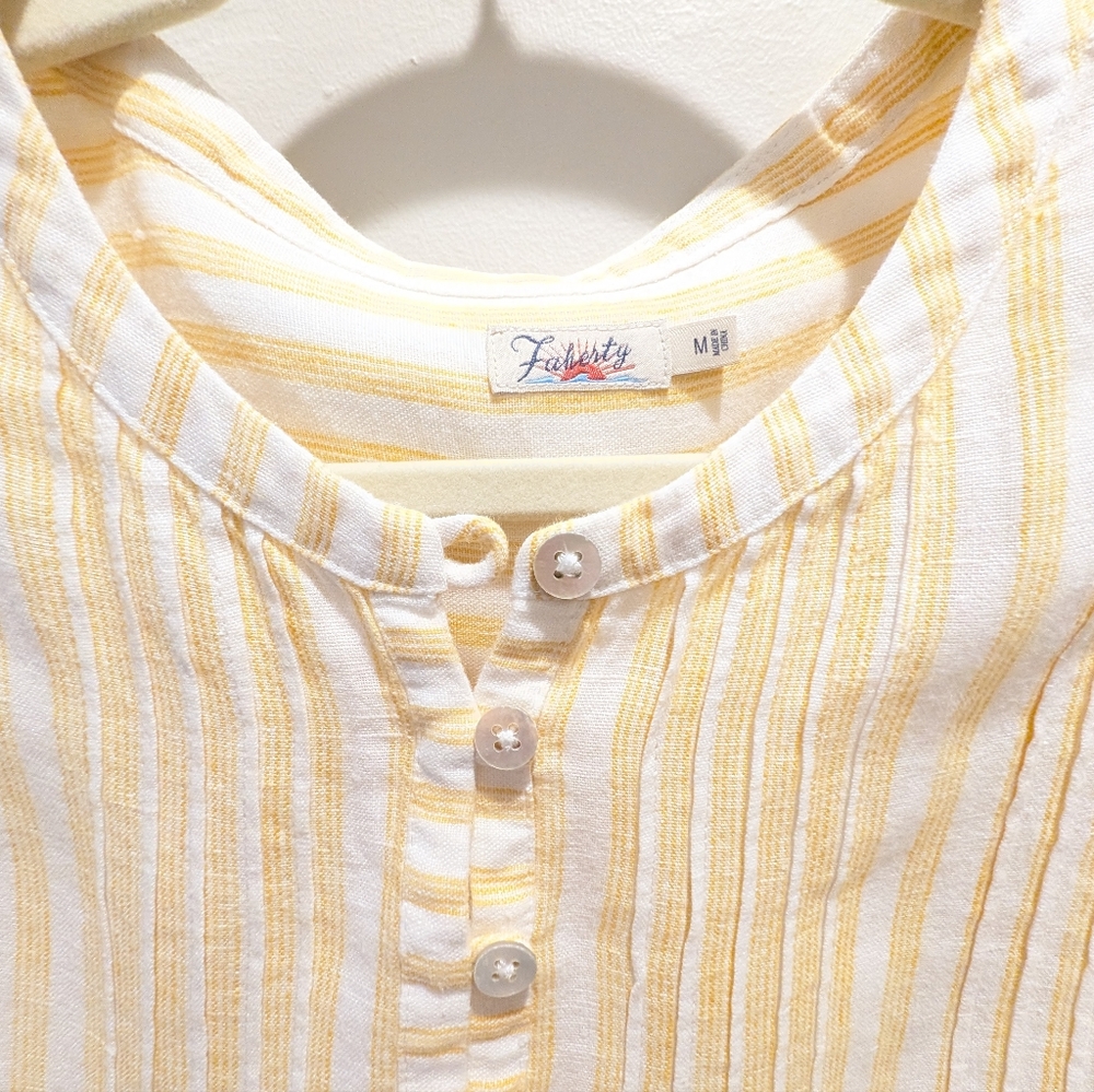 Faherty Isha Top Yellow Stripe Linen - Picture 4 of 8